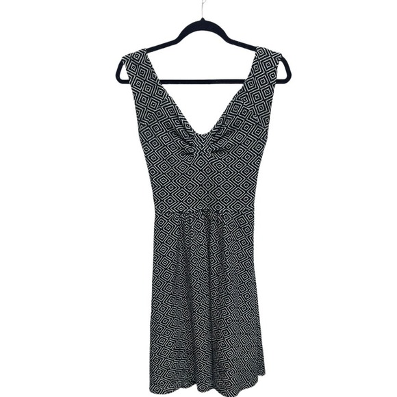 Anthropologie Postmark Open Back Dress Blue and White Diamond Stitch Size 4 - Picture 1 of 6